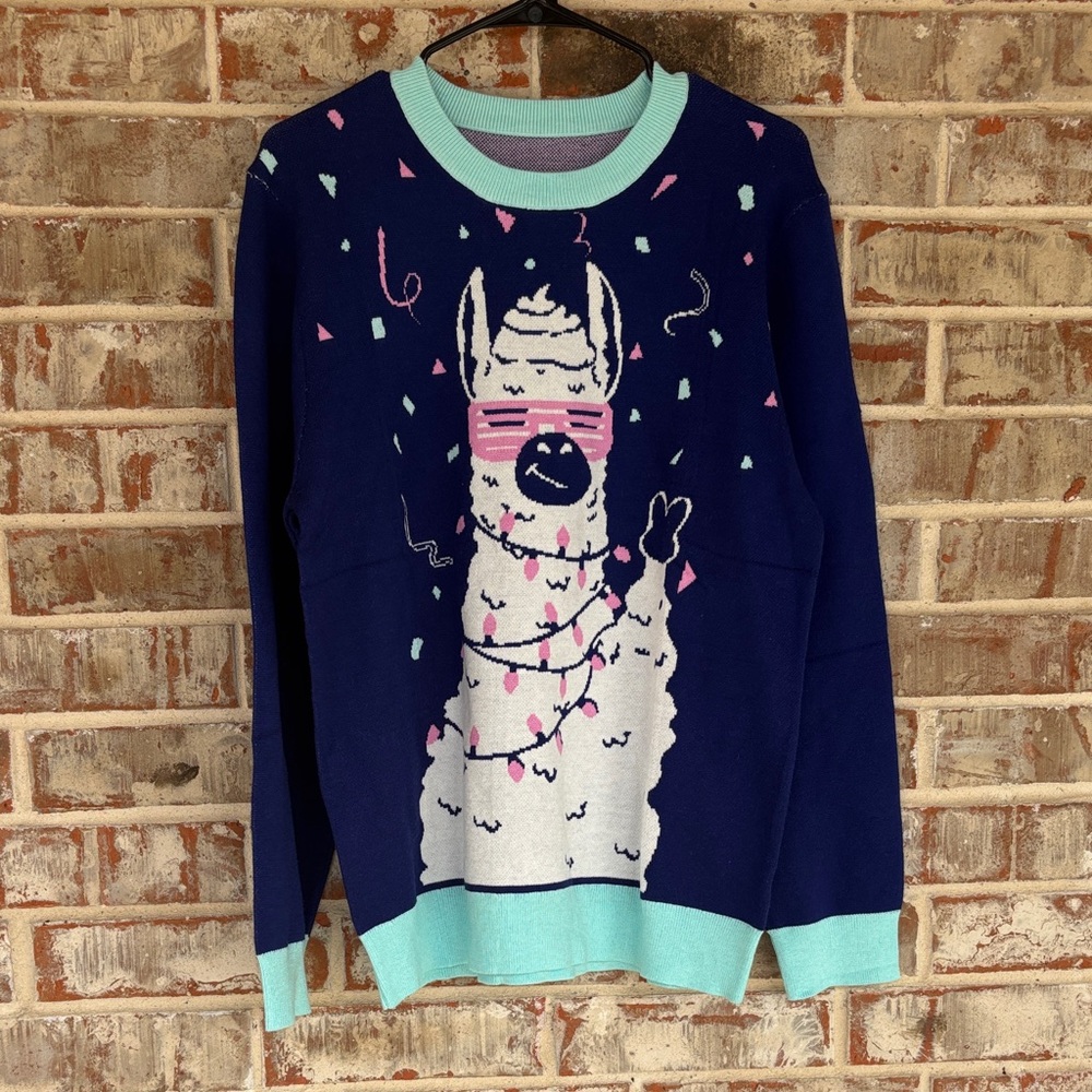 Unbranded Blue Christmas‎ Holiday Crew Neck  Llama Sweater